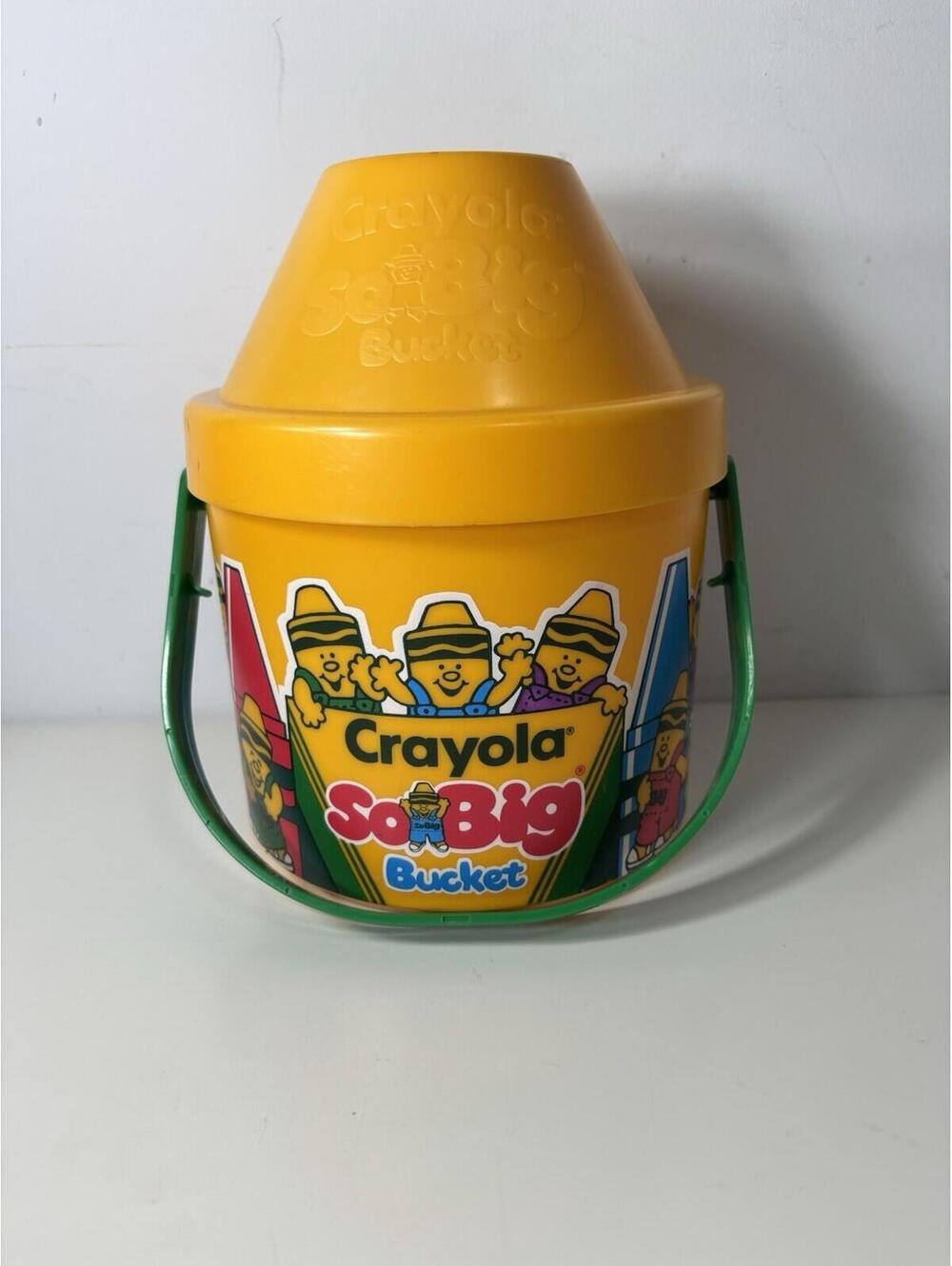 Vintage 1989 Crayola So Big Bucket Crayon Storage w/ Handle Clear Crisp Graphics
